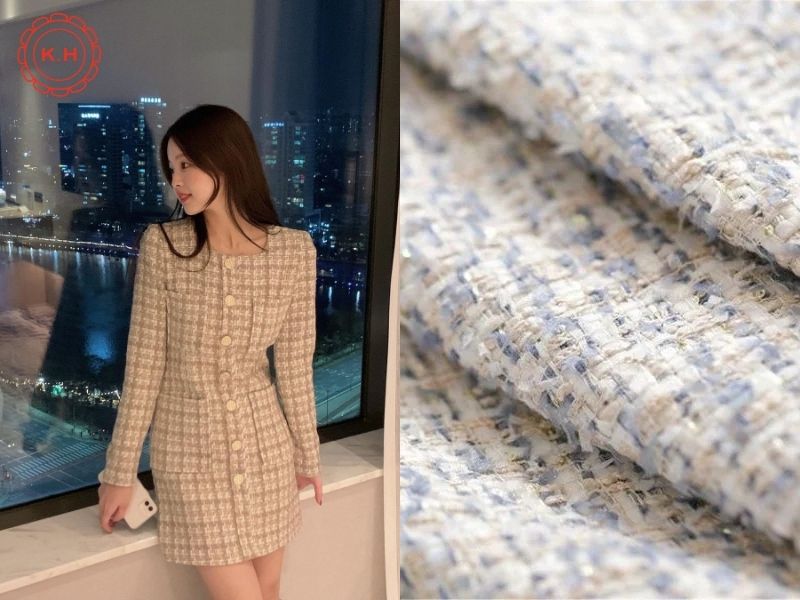 Vải tweed may đầm thiết kế phong cách cổ điển